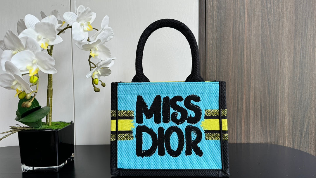 Dior Yellow Graffiti Print Canvas Mini Tote Bag with Black Handles