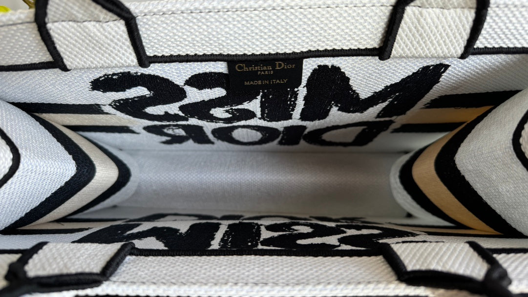 Christian Dior Medium Miss Dior Book Tote - White and Black Graffiti Canvas