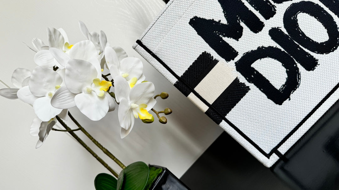 Christian Dior Miss Dior Graffiti Book Tote Bag - White and Black Canvas