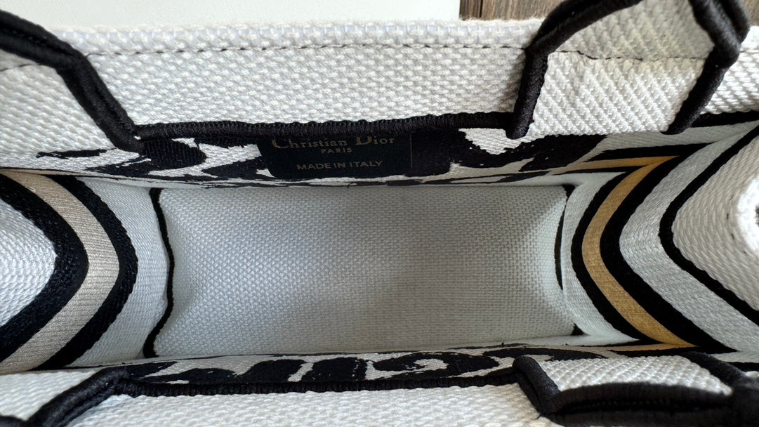 Dior Canvas Top Handle Tote Bag with Black Graffiti Graphic Print