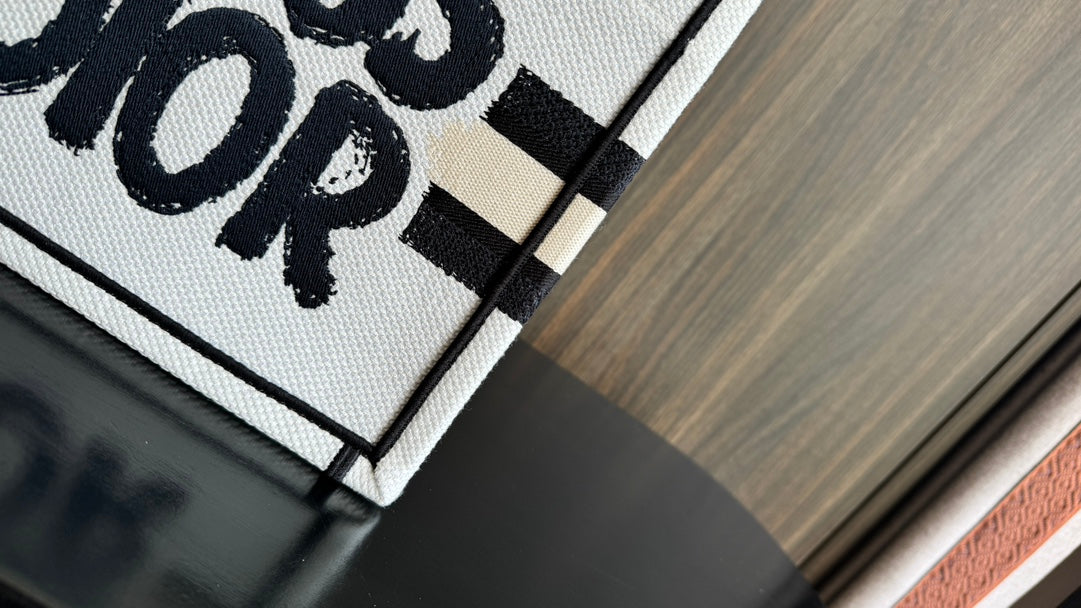 Dior Canvas Top Handle Tote Bag with Black Graffiti Graphic Print