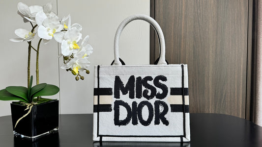 Dior Canvas Top Handle Tote Bag with Black Graffiti Graphic Print