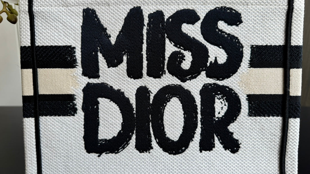 Dior Canvas Top Handle Tote Bag with Black Graffiti Graphic Print