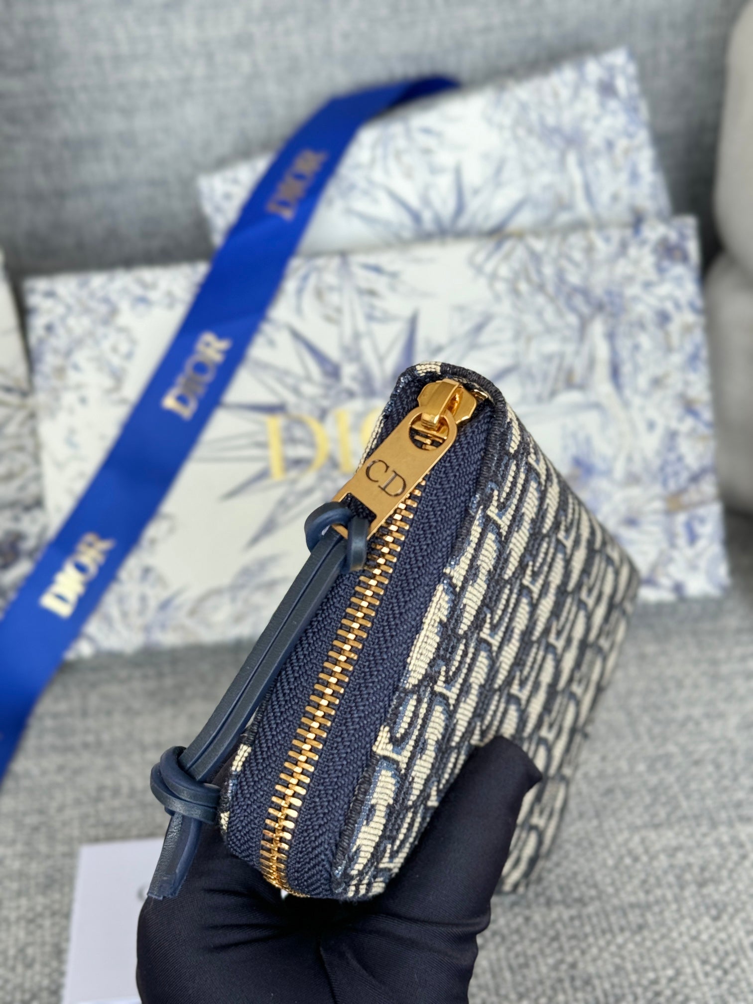 Dior Classic Blue Monogram Jacquard Zip-Around Wallet for Women