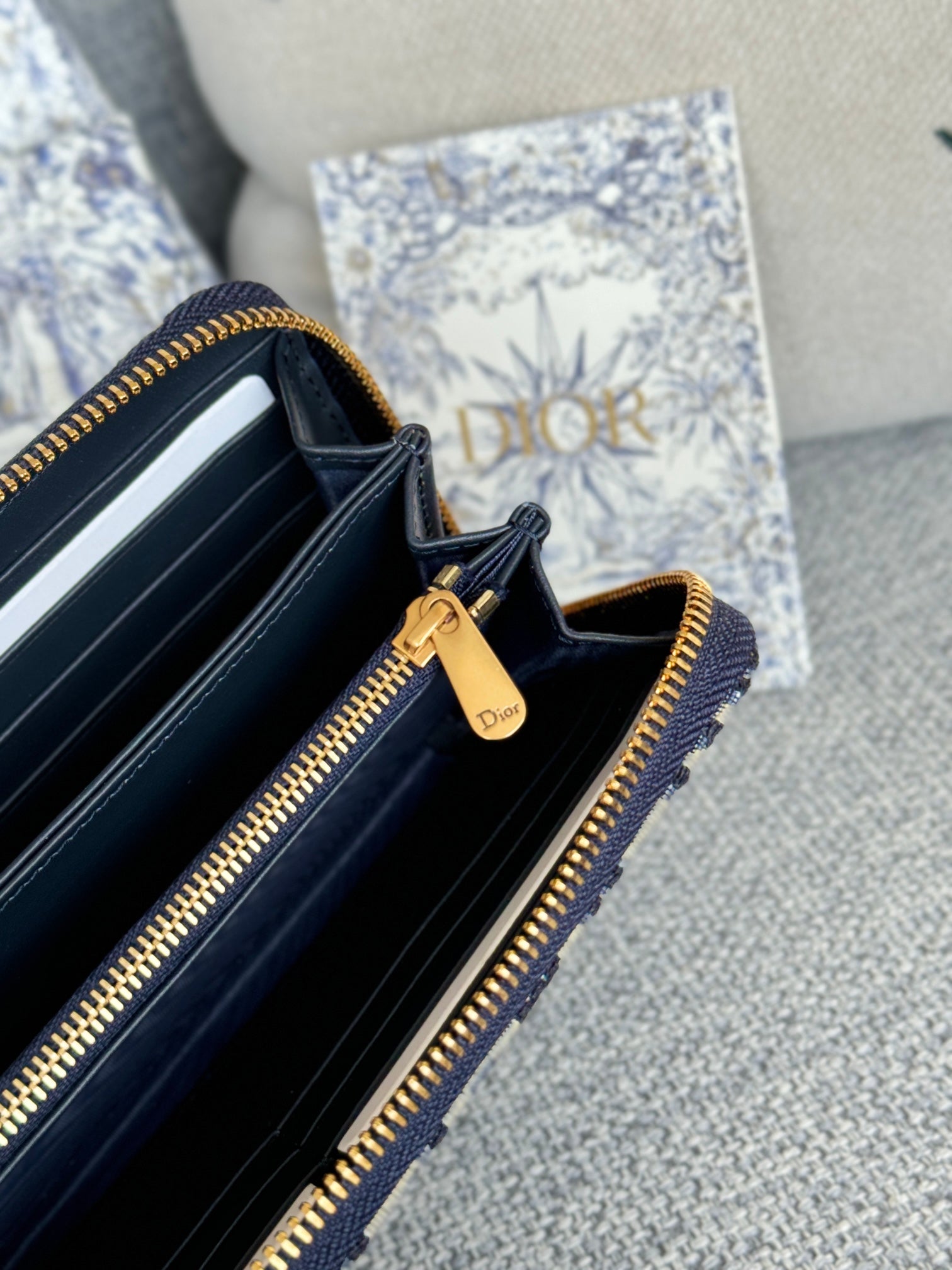 Dior Classic Blue Monogram Jacquard Zip-Around Wallet for Women