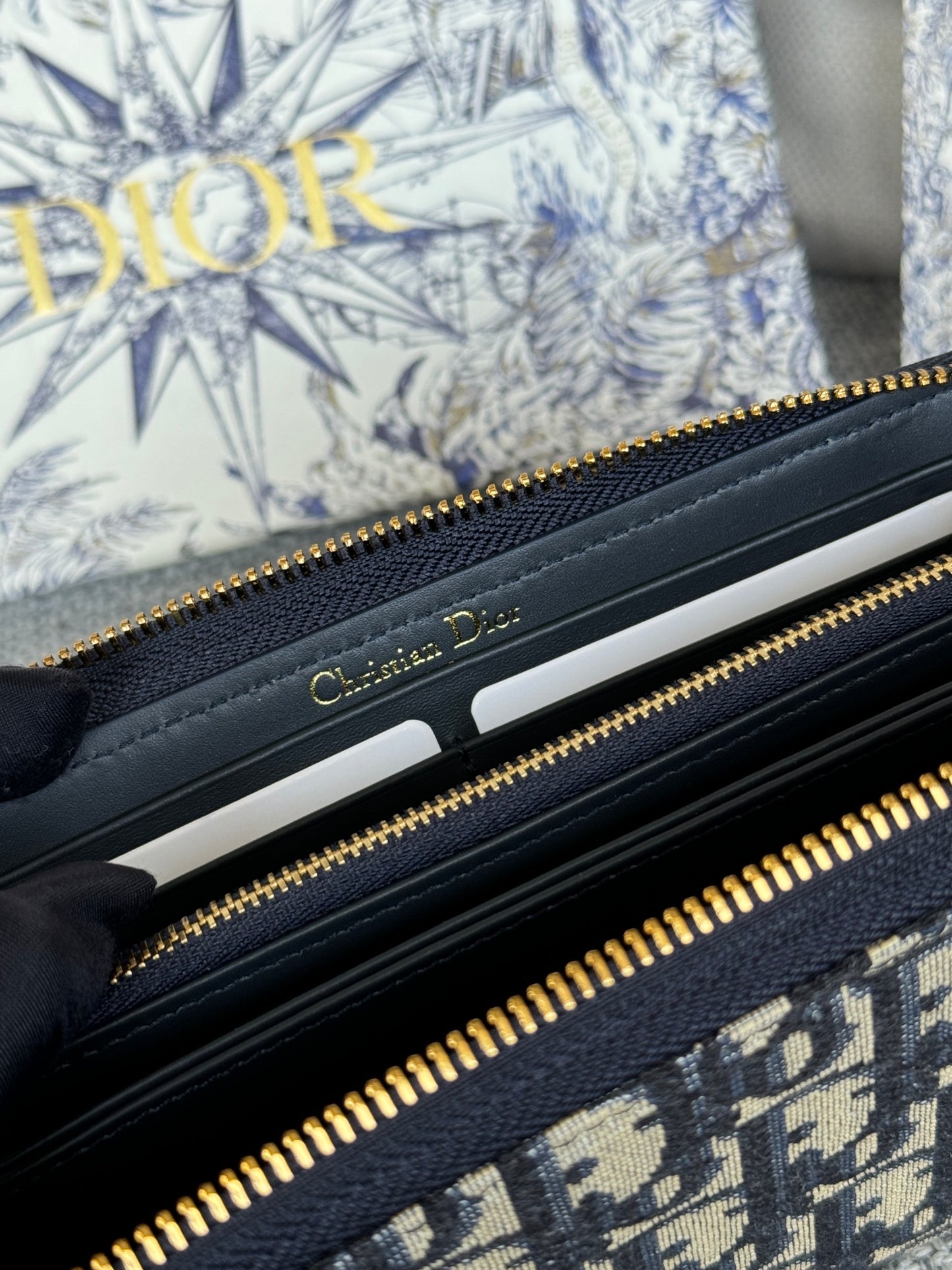 Dior Classic Blue Monogram Jacquard Zip-Around Wallet for Women