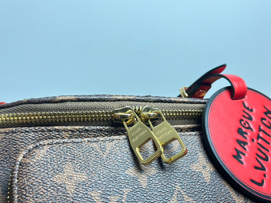 Louis Vuitton Classic Brown Monogram Canvas Waist Bag with Red Hangtag