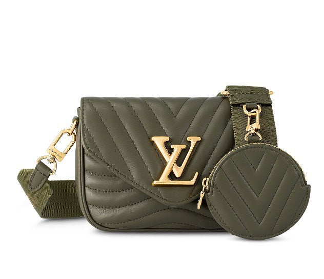Louis Vuitton Chevron Quilted Olive Green Crossbody Shoulder Bag with Round Pouch