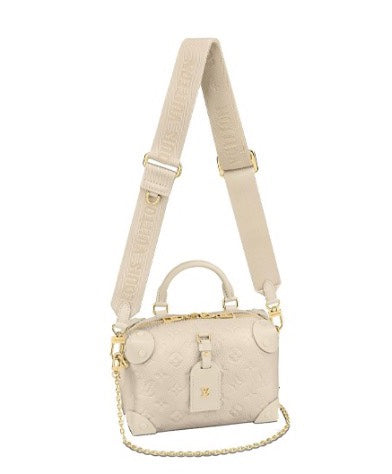 Louis Vuitton Beige Embossed Leather Trunk Bag with Wide Strap and Chain