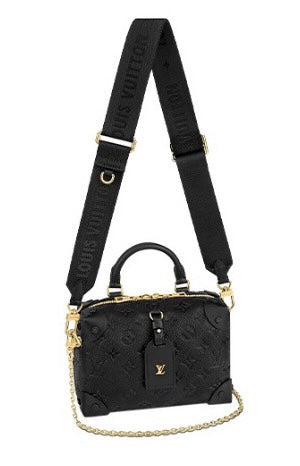 Louis Vuitton Black Embossed Crossbody Handbag with Wide Strap and Gold Chain