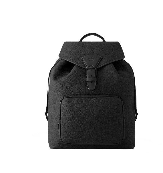 Louis Vuitton Matte Black Embossed Monogram Leather Backpack with Buckle Flap