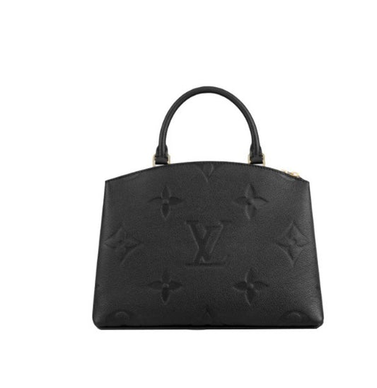 Louis Vuitton Elegant Black Embossed Leather Top Handle Satchel Bag