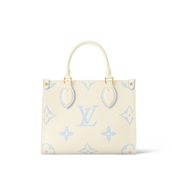 Louis Vuitton Chic Cream and Pastel Blue Monogram Embossed Leather Tote Handbag