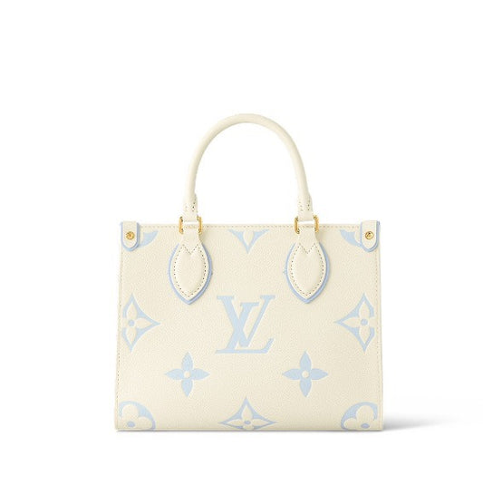 Louis Vuitton Chic Cream and Pastel Blue Monogram Embossed Leather Tote Handbag