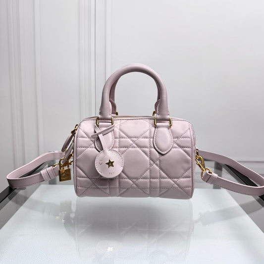 Christian Dior Small Lavender Cannage Lambskin Bowling Bag with Shoulder Strap