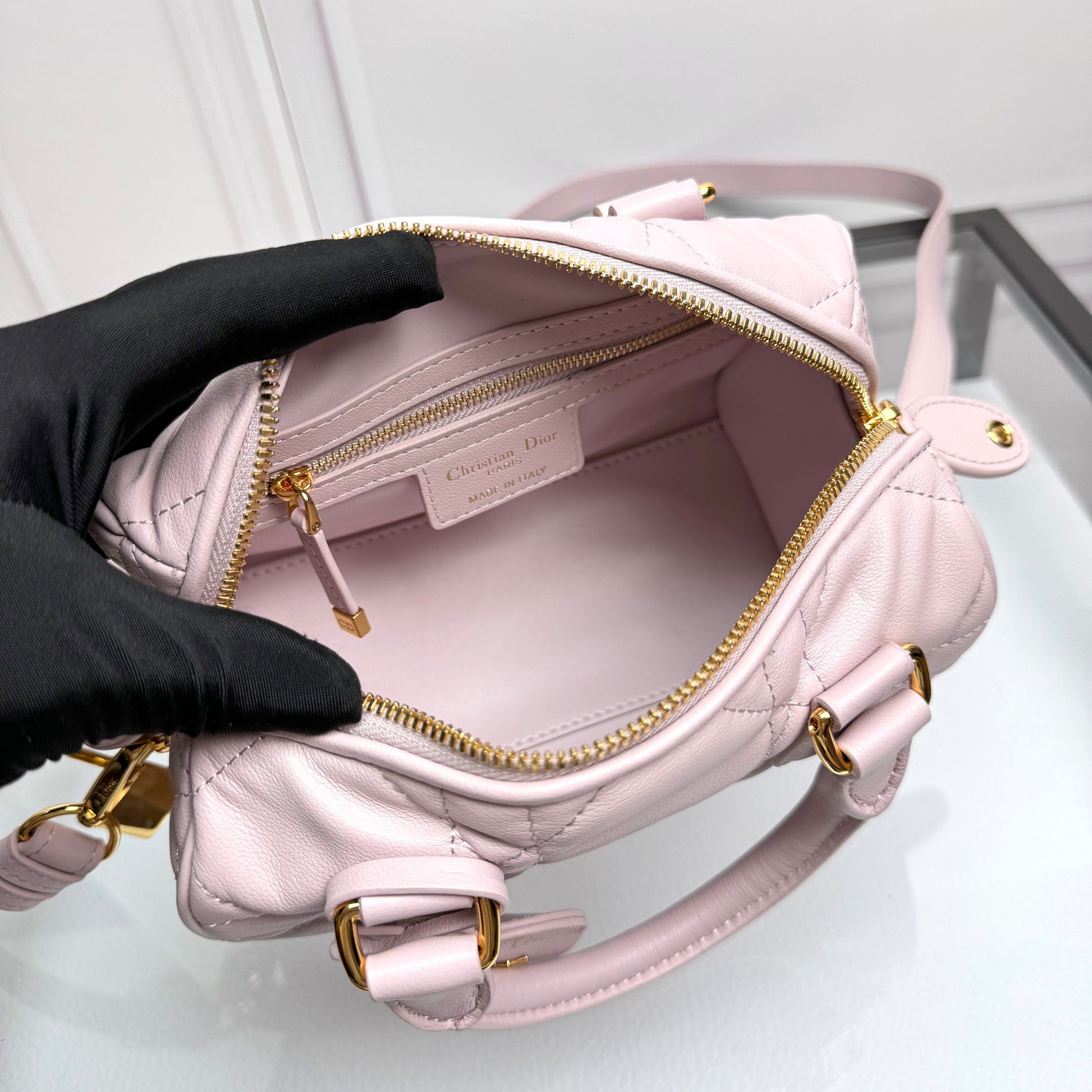 Dior Pink Quilted Leather Top Handle Crossbody Bag with Star Charm