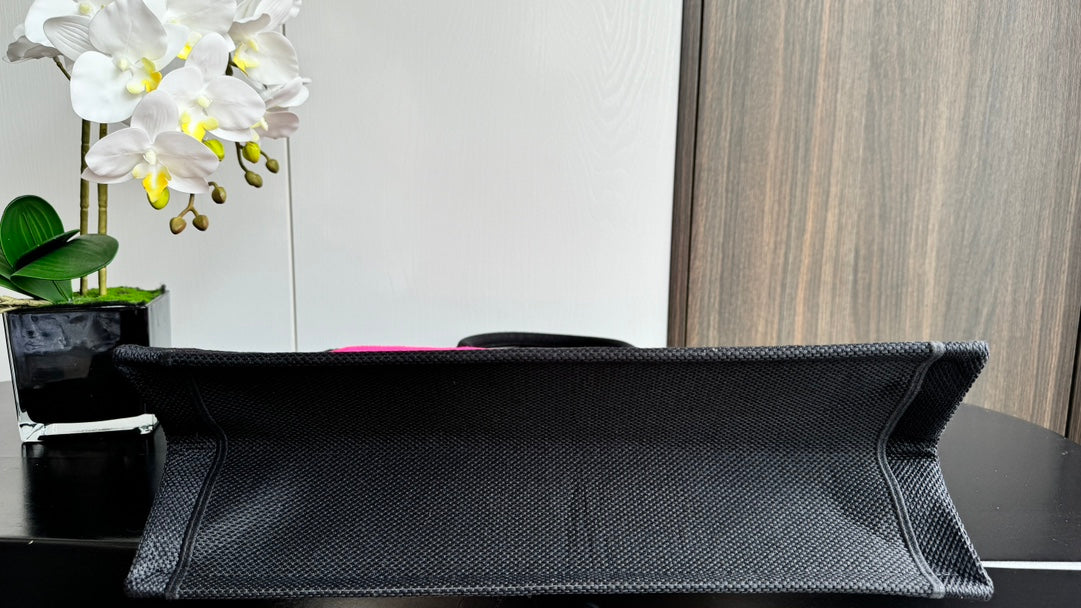 Dior Hot Pink Canvas Tote Handbag with Bold Black Graffiti Print