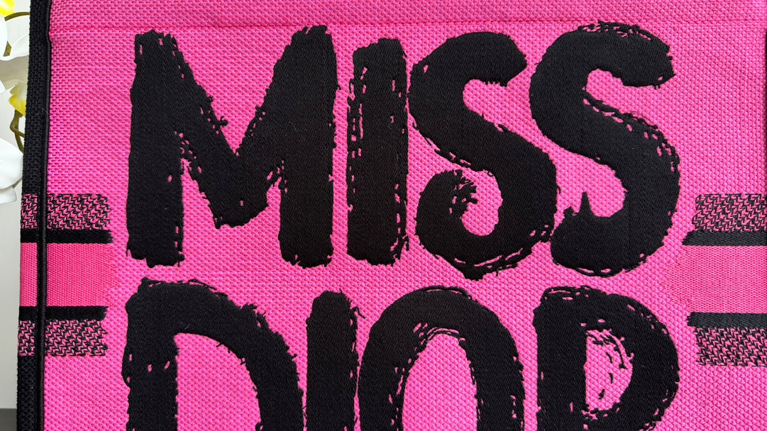 Christian Dior Large Miss Dior Book Tote Bag in Pink Canvas with Black Graffiti Text