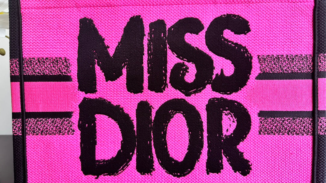 Dior Neon Pink Structured Canvas Tote Bag with Black Graffiti Print