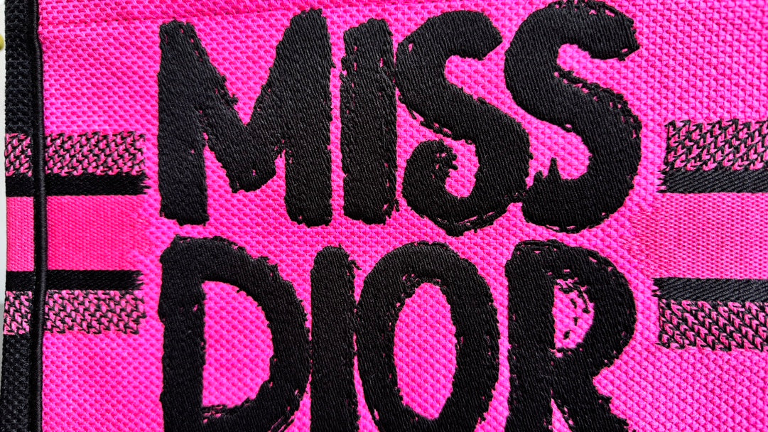 Dior Vibrant Pink Canvas Tote Bag with Black Graphic Print and Top Handles