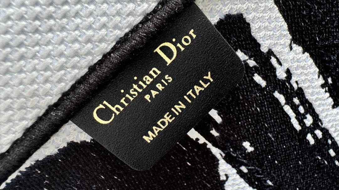 Dior Large White Canvas Tote Bag with Bold Black Lettering Print