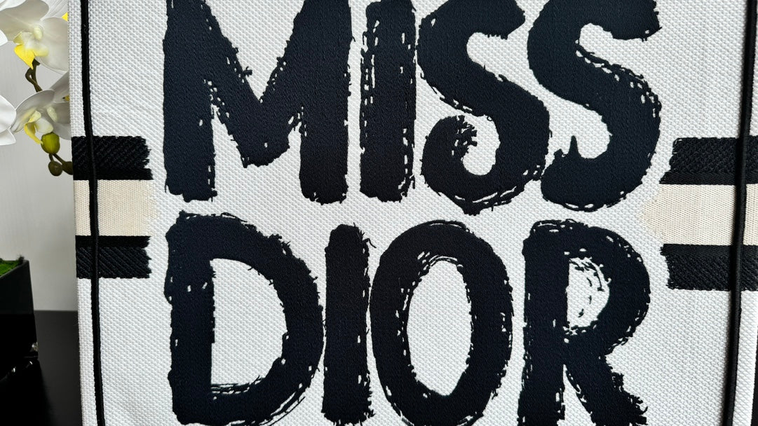 Dior Bold Graffiti Text Print Canvas Tote Bag with Top Handles