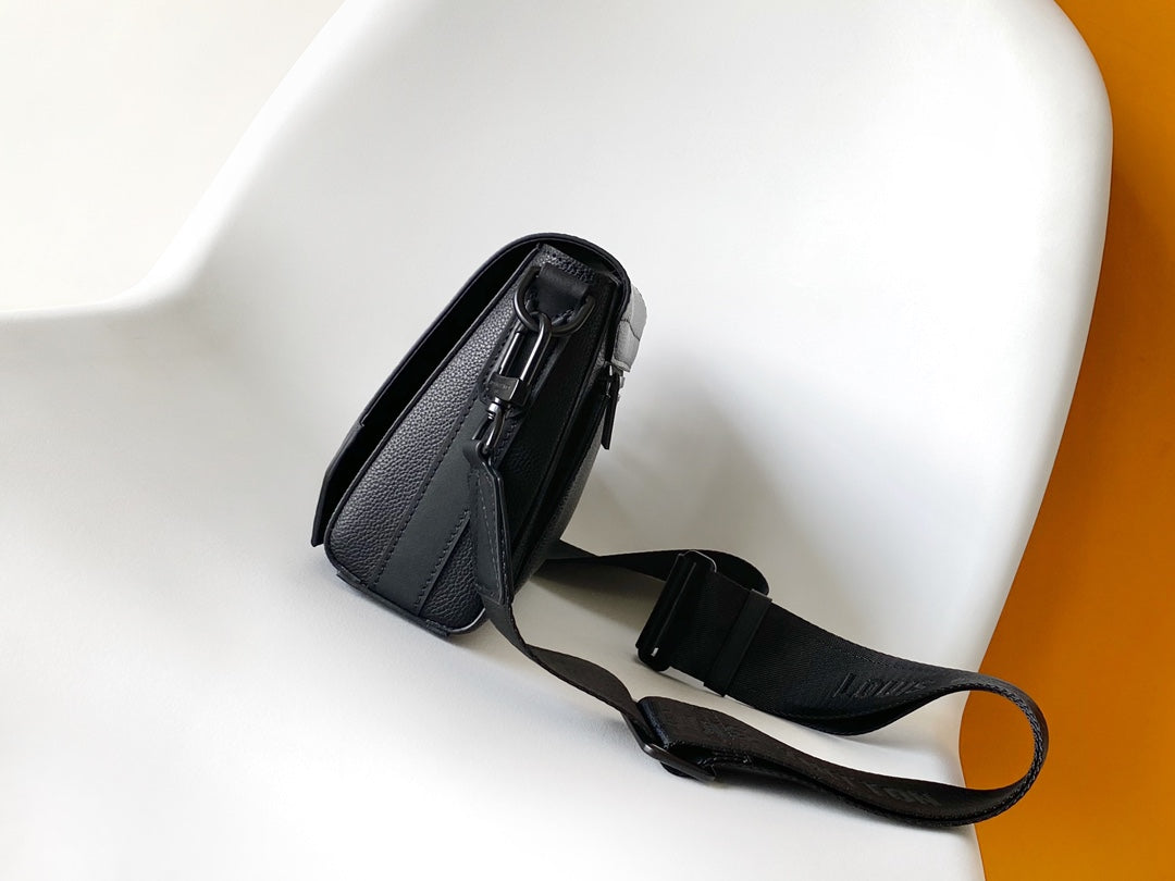 Louis Vuitton Minimalist Black Textured Leather Crossbody Shoulder Bag