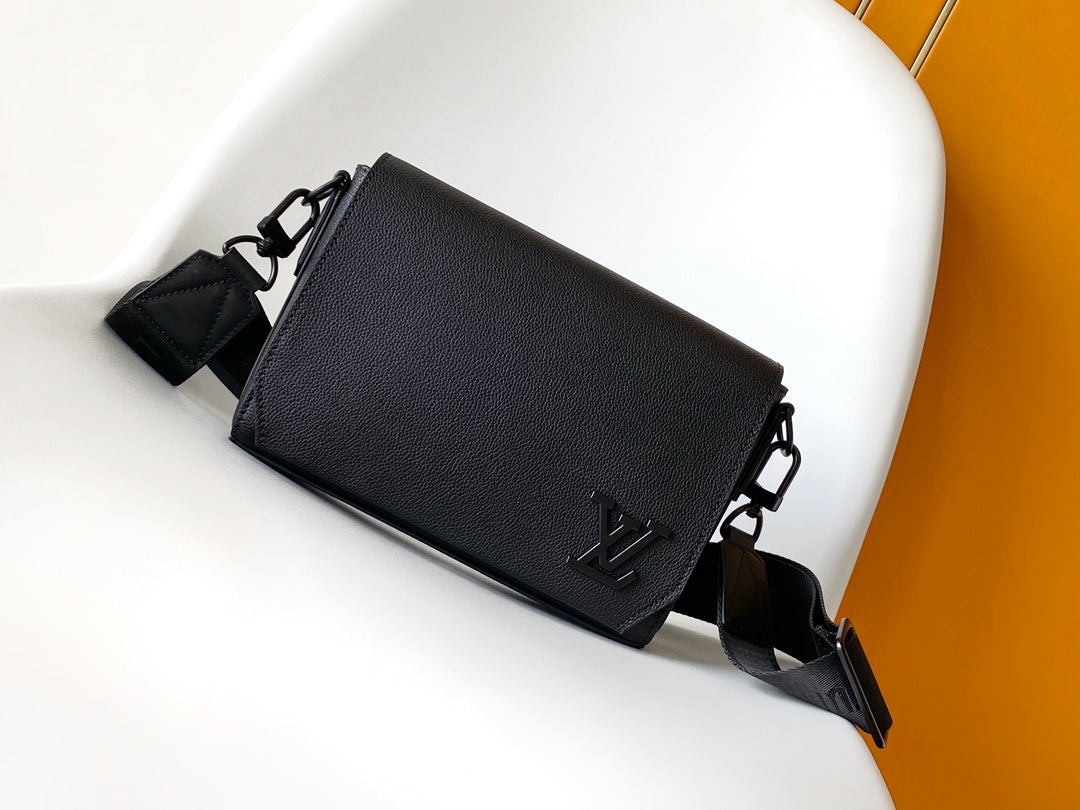 Louis Vuitton Minimalist Black Textured Leather Crossbody Shoulder Bag