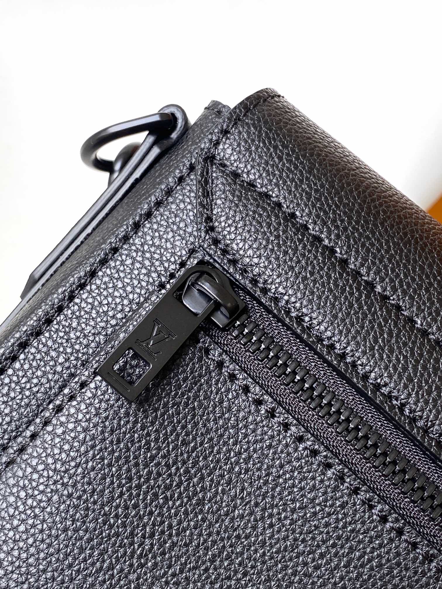 Louis Vuitton Minimalist Black Textured Leather Crossbody Shoulder Bag
