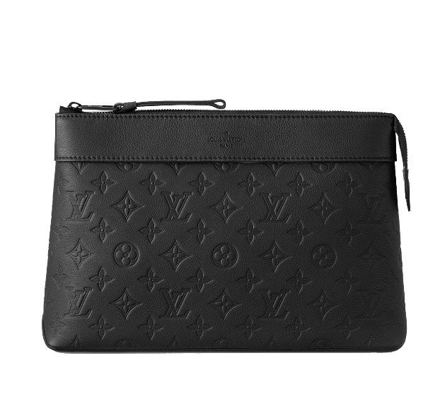 Louis Vuitton Black Embossed Leather Monogram Clutch Bag Zipper Pouch