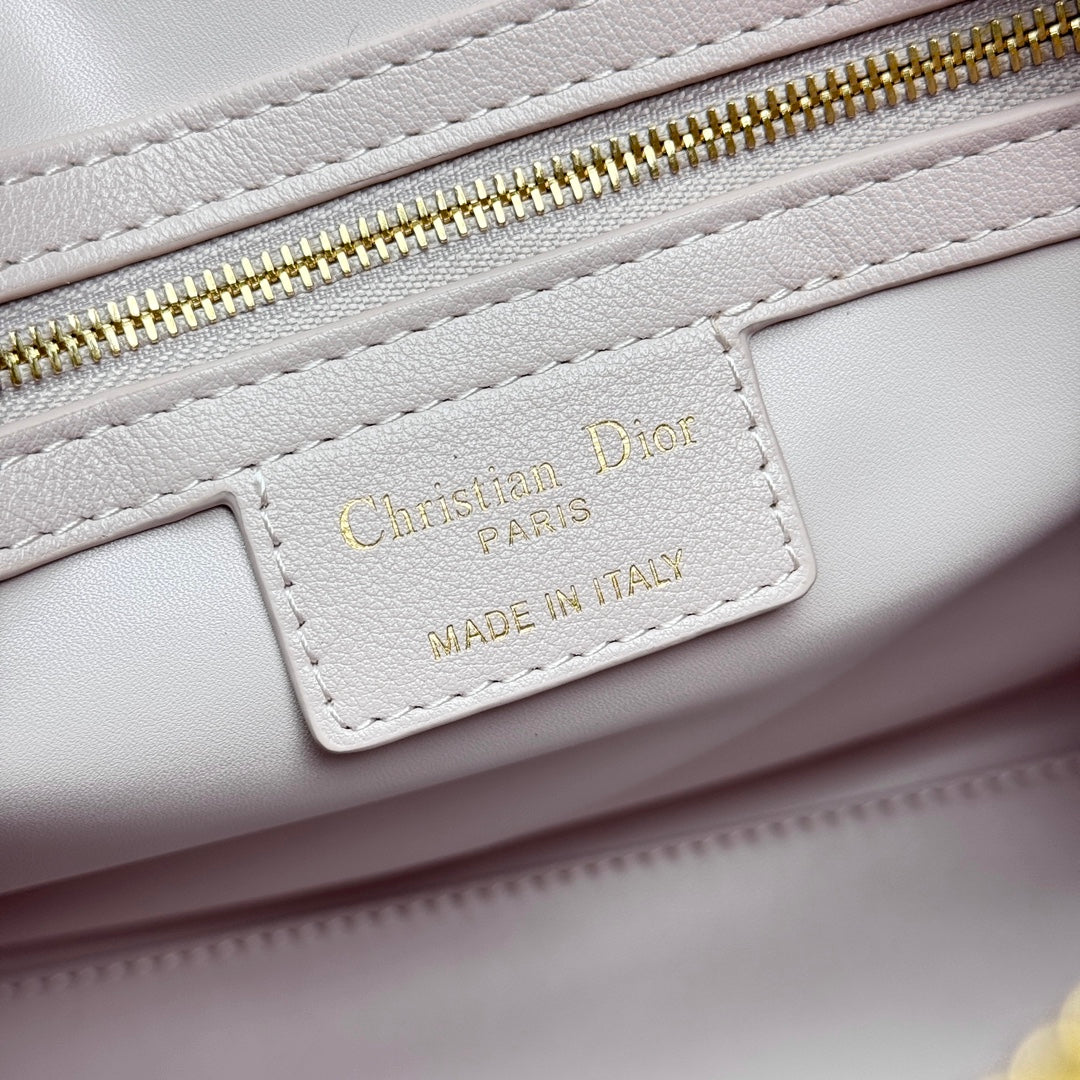 Dior Pastel Pink Quilted Leather Bowling Bag with Crossbody Strap