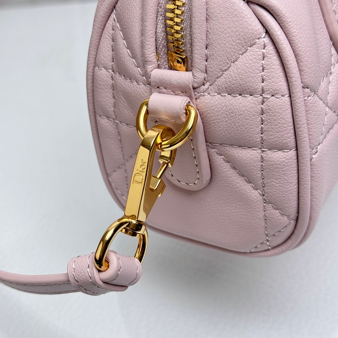 Dior Elegant Light Pink Quilted Leather Mini Duffle Crossbody Bag