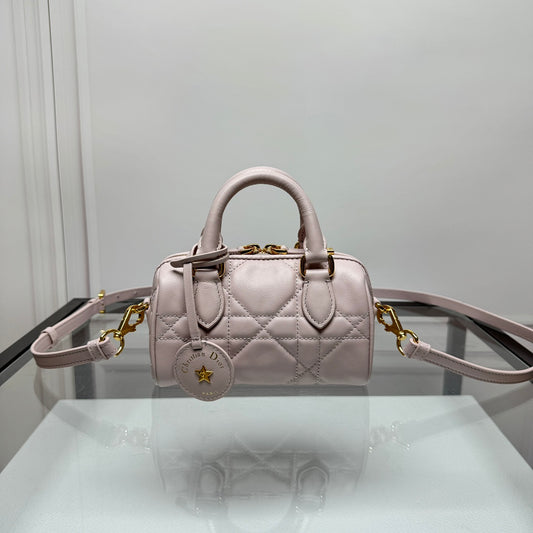Luxury Mini Quilted Leather Top Handle Bag - Light Pink Crossbody with Gold Hardware