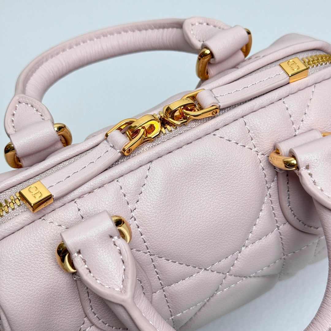 Dior Elegant Light Pink Quilted Leather Mini Duffle Crossbody Bag