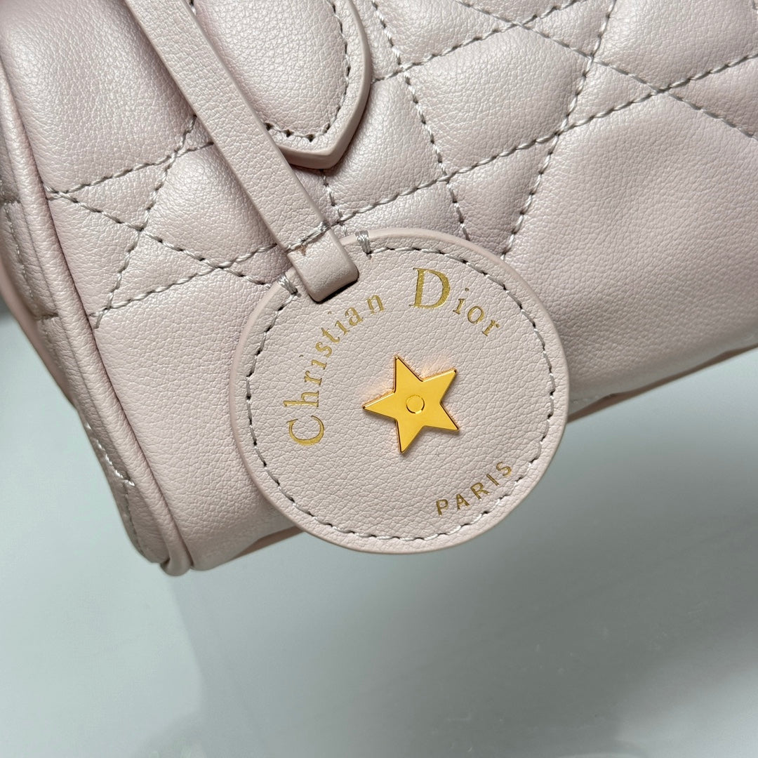 Dior Elegant Light Pink Quilted Leather Mini Duffle Crossbody Bag