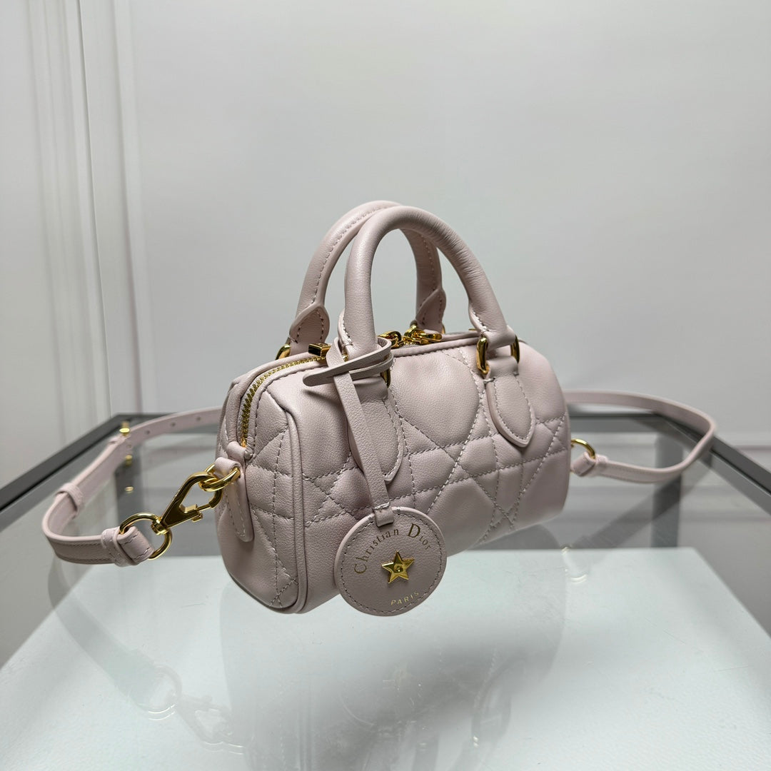 Dior Elegant Light Pink Quilted Leather Mini Duffle Crossbody Bag