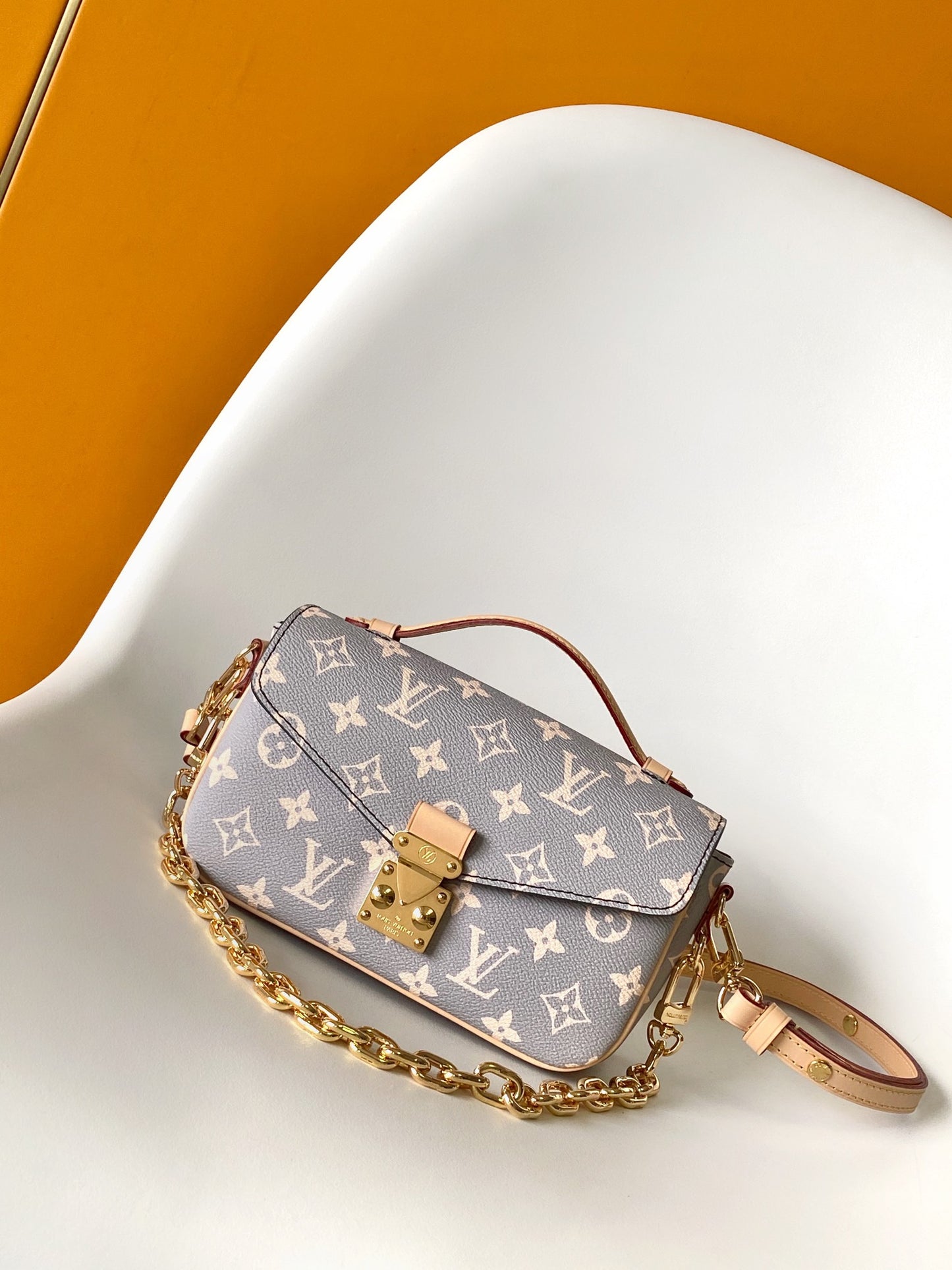 Louis Vuitton Grey Monogram Crossbody Shoulder Bag with Gold Chain Strap