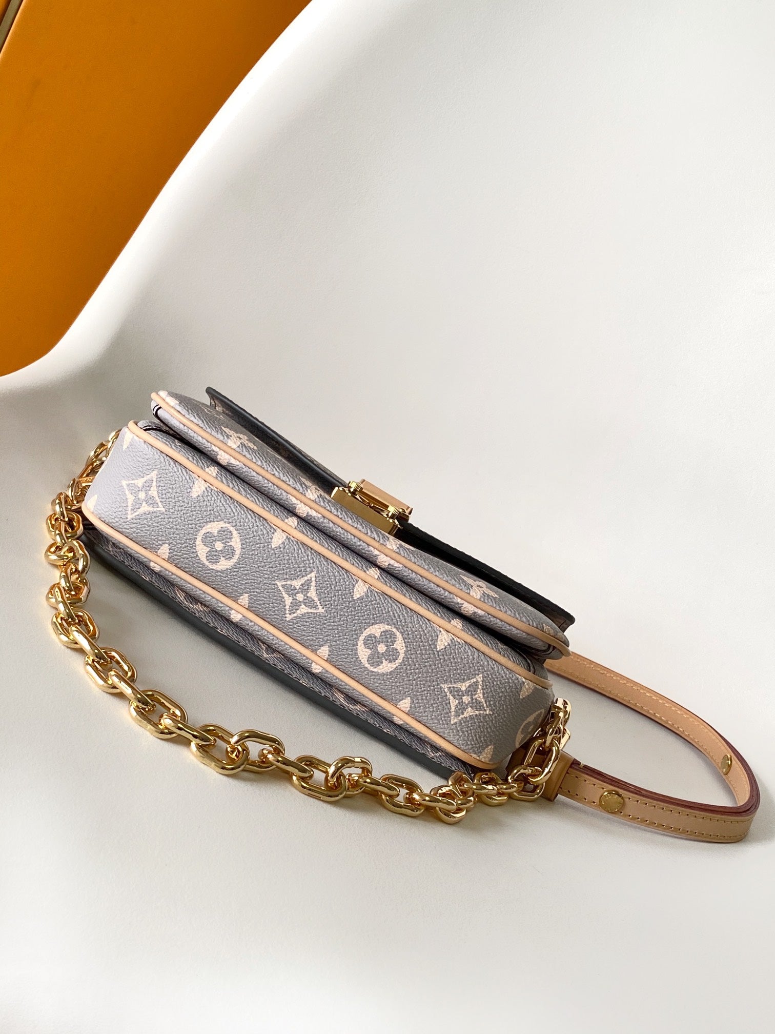 Louis Vuitton Grey Monogram Crossbody Shoulder Bag with Gold Chain Strap