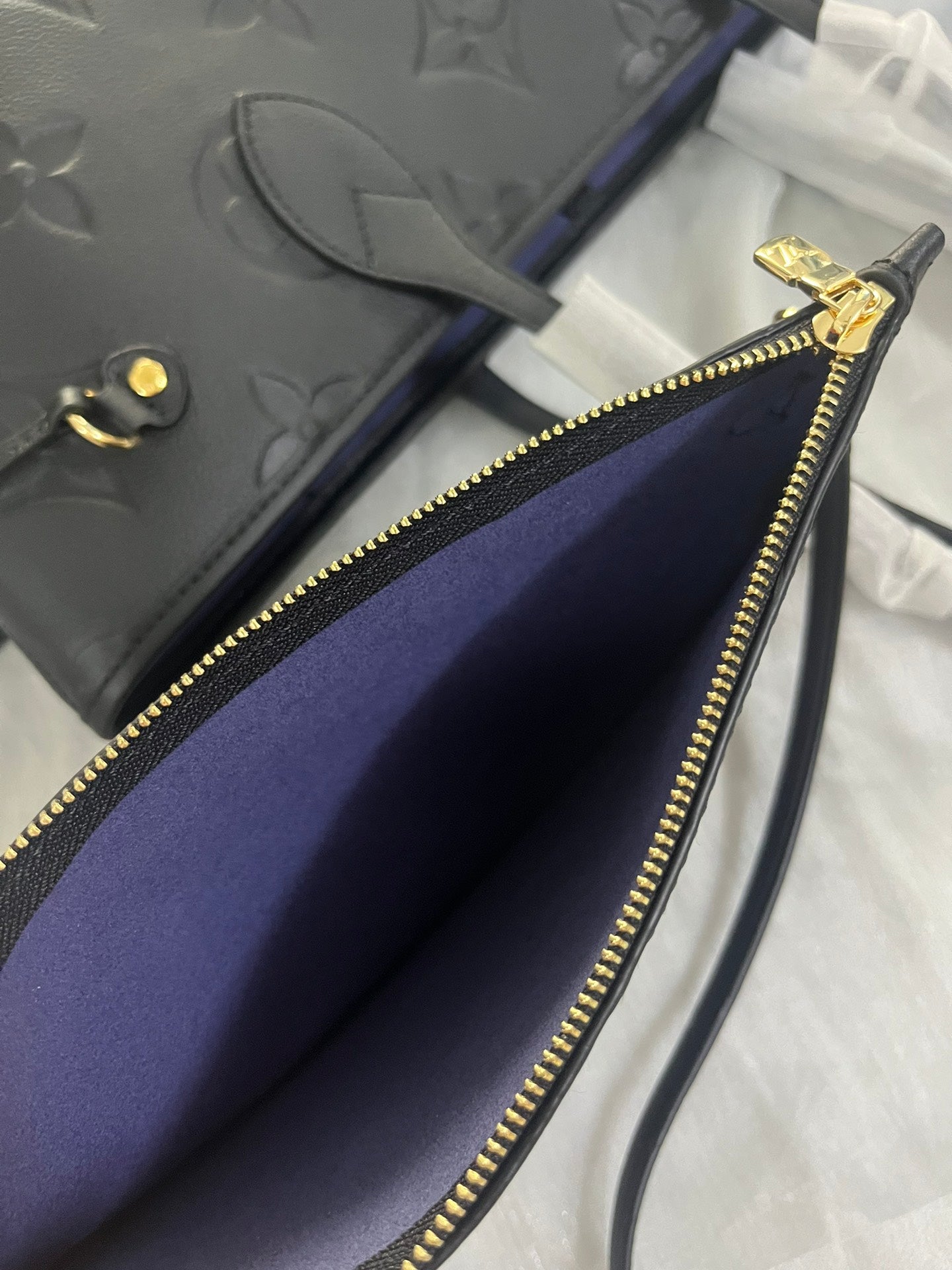 Louis Vuitton Black Embossed Leather Tote Bag with Matching Wristlet Pouch Set