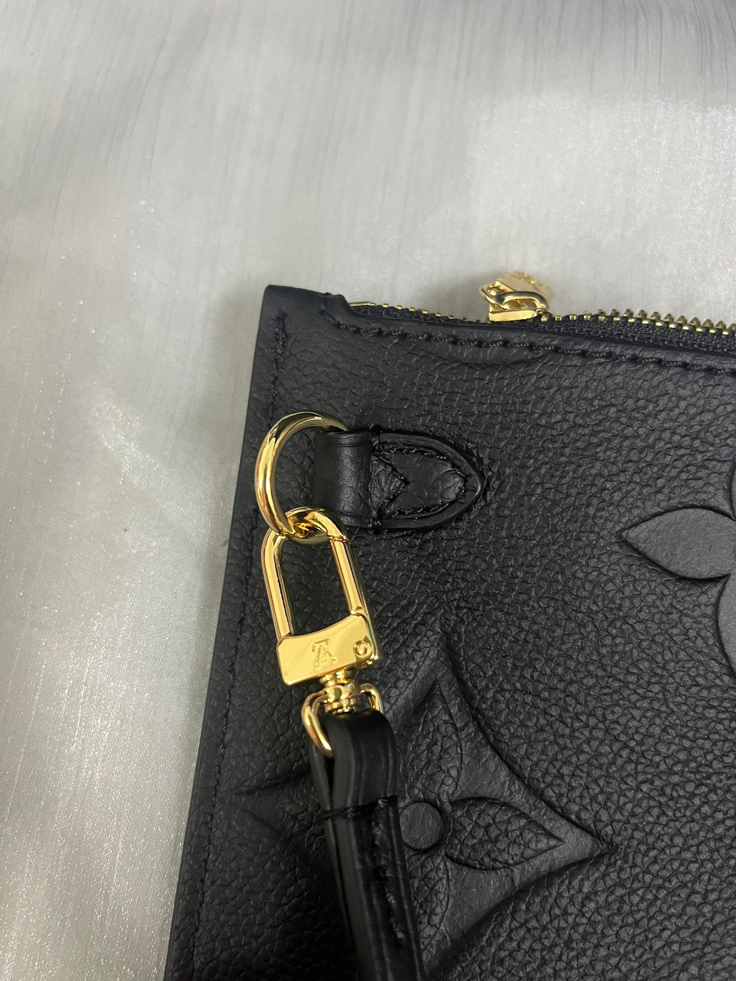 Louis Vuitton Black Embossed Leather Tote Bag with Matching Wristlet Pouch Set