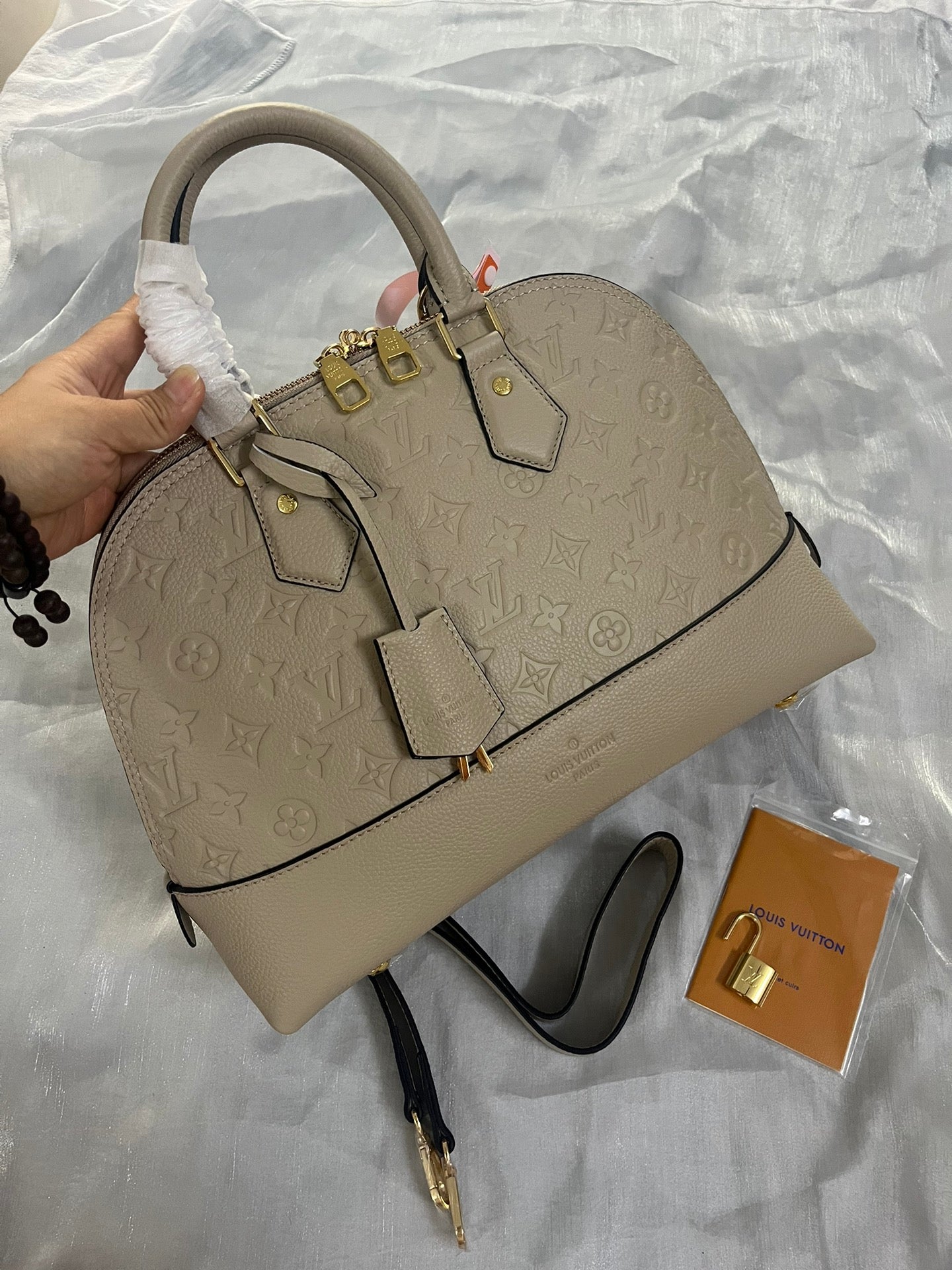 Louis Vuitton Luxury Beige Embossed Leather Dome Satchel Shoulder Bag