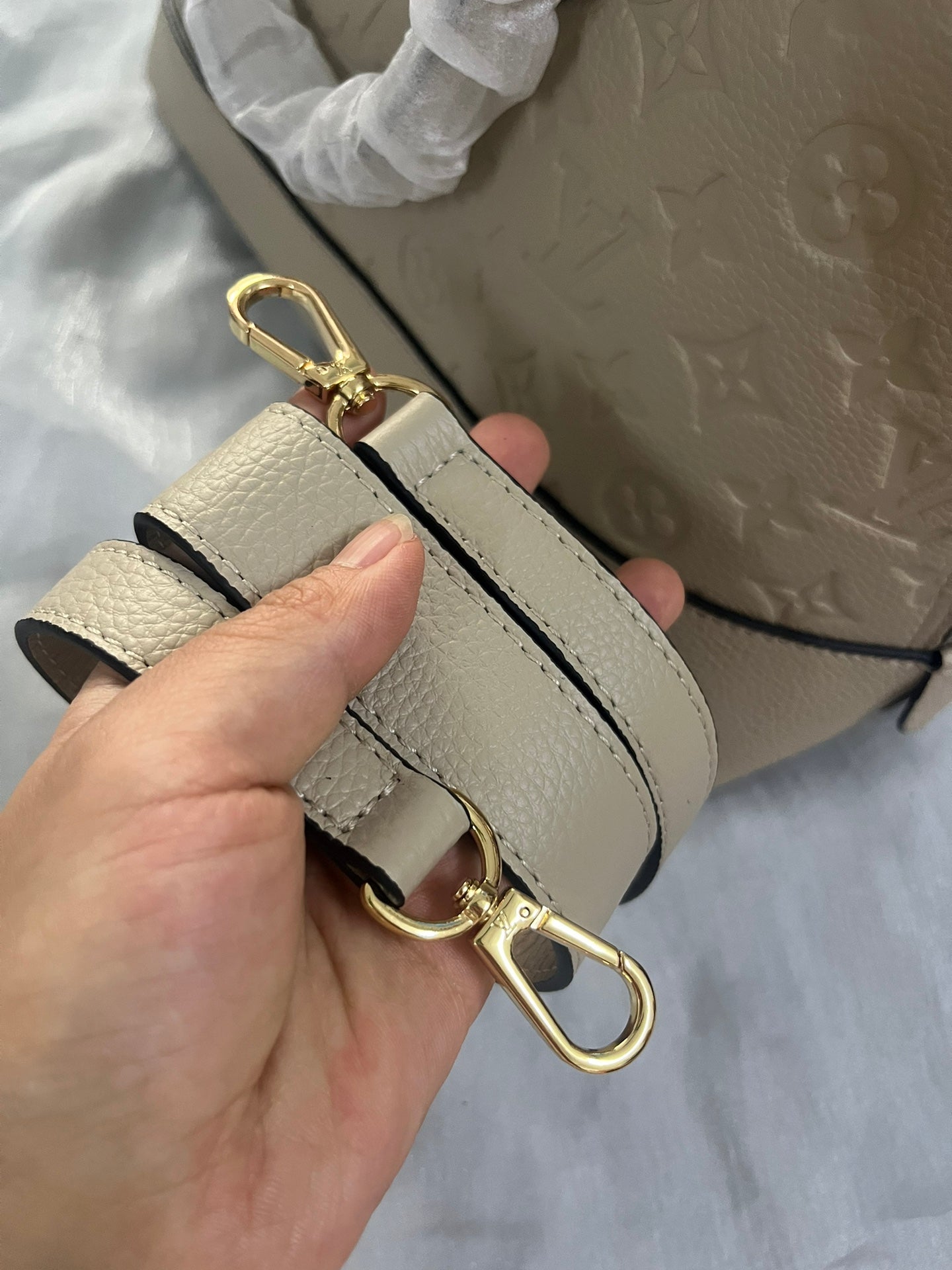 Louis Vuitton Luxury Beige Embossed Leather Dome Satchel Shoulder Bag