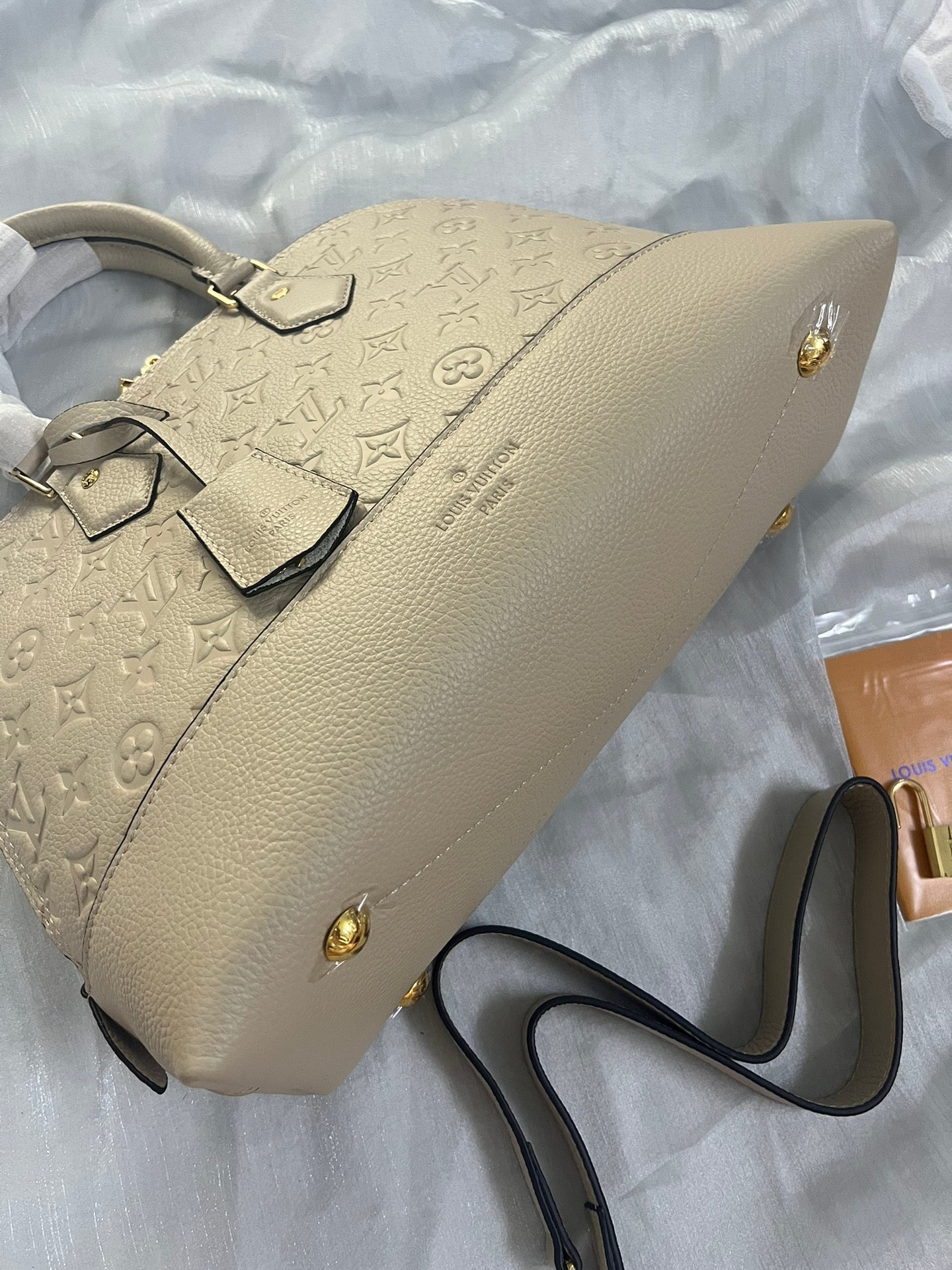 Louis Vuitton Luxury Beige Embossed Leather Dome Satchel Shoulder Bag