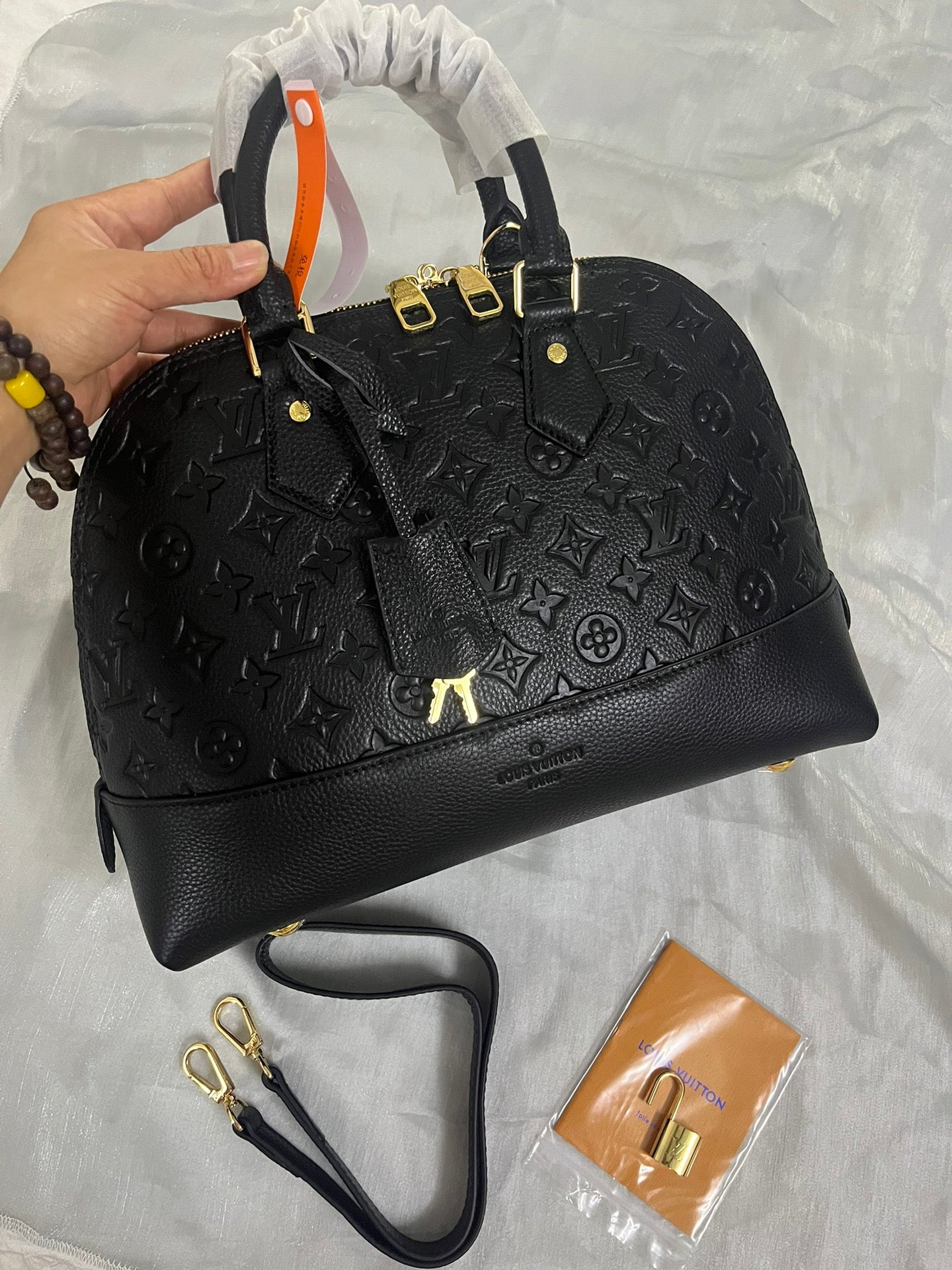 Louis Vuitton Black Embossed Leather Dome Handbag with Detachable Shoulder Strap