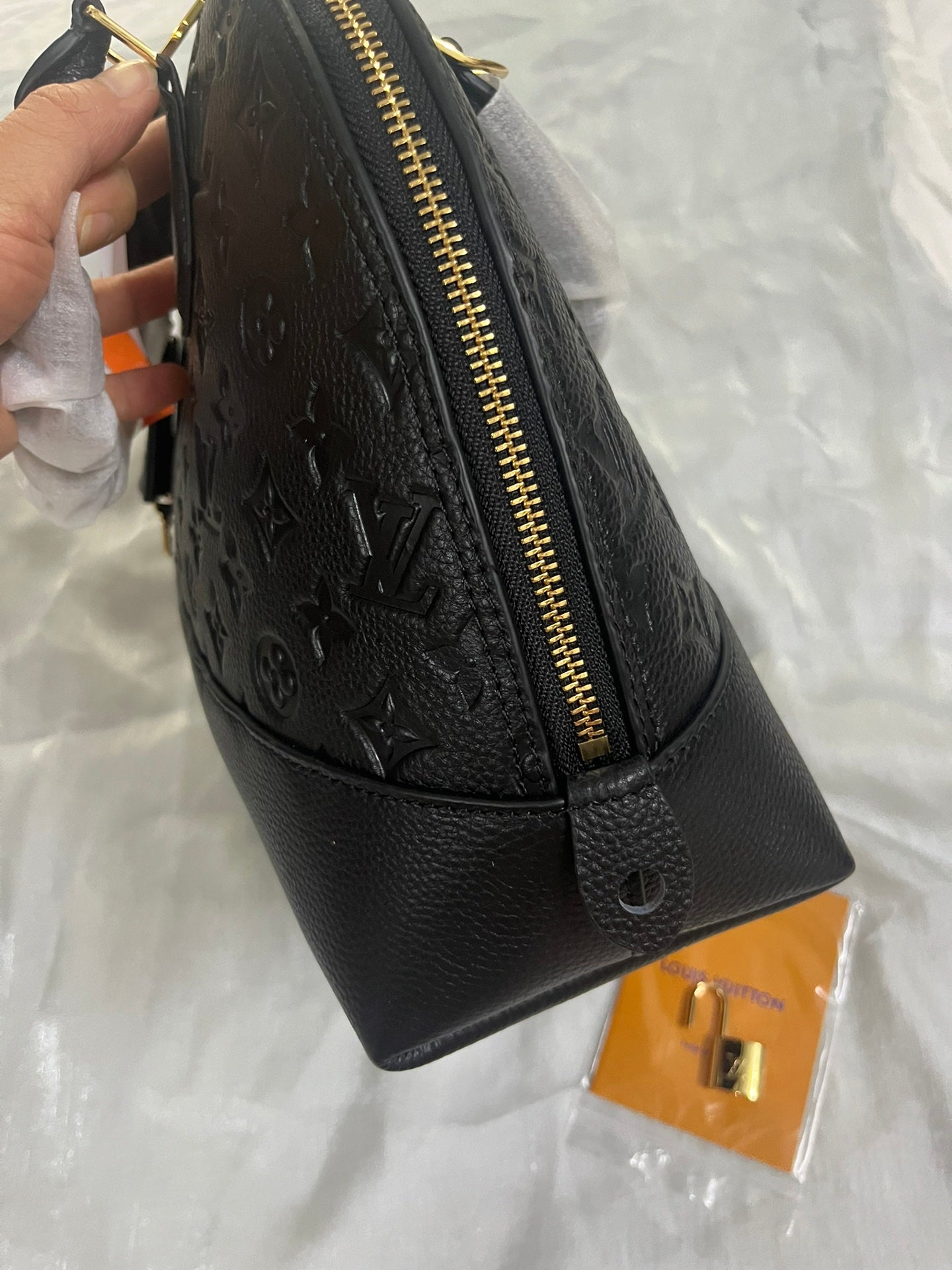 Louis Vuitton Black Embossed Leather Dome Handbag with Detachable Shoulder Strap