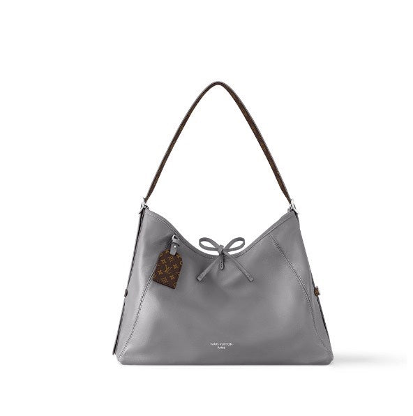 Louis Vuitton Grey Leather Hobo Bag with Bow Detail Women's Shoulder Handbag