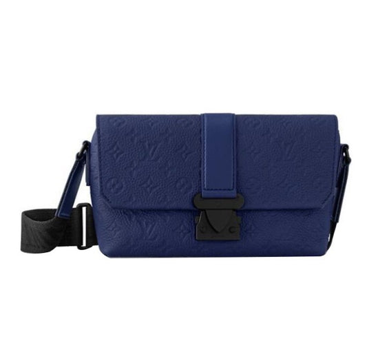 Louis Vuitton Blue Embossed Pattern Leather Crossbody Bag with Buckle