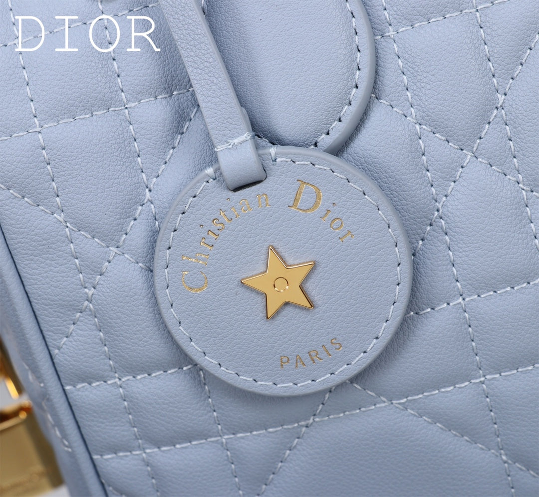 Christian Dior Vibe Zip Bowling Bag - Cannage Quilted Leather - Light Blue