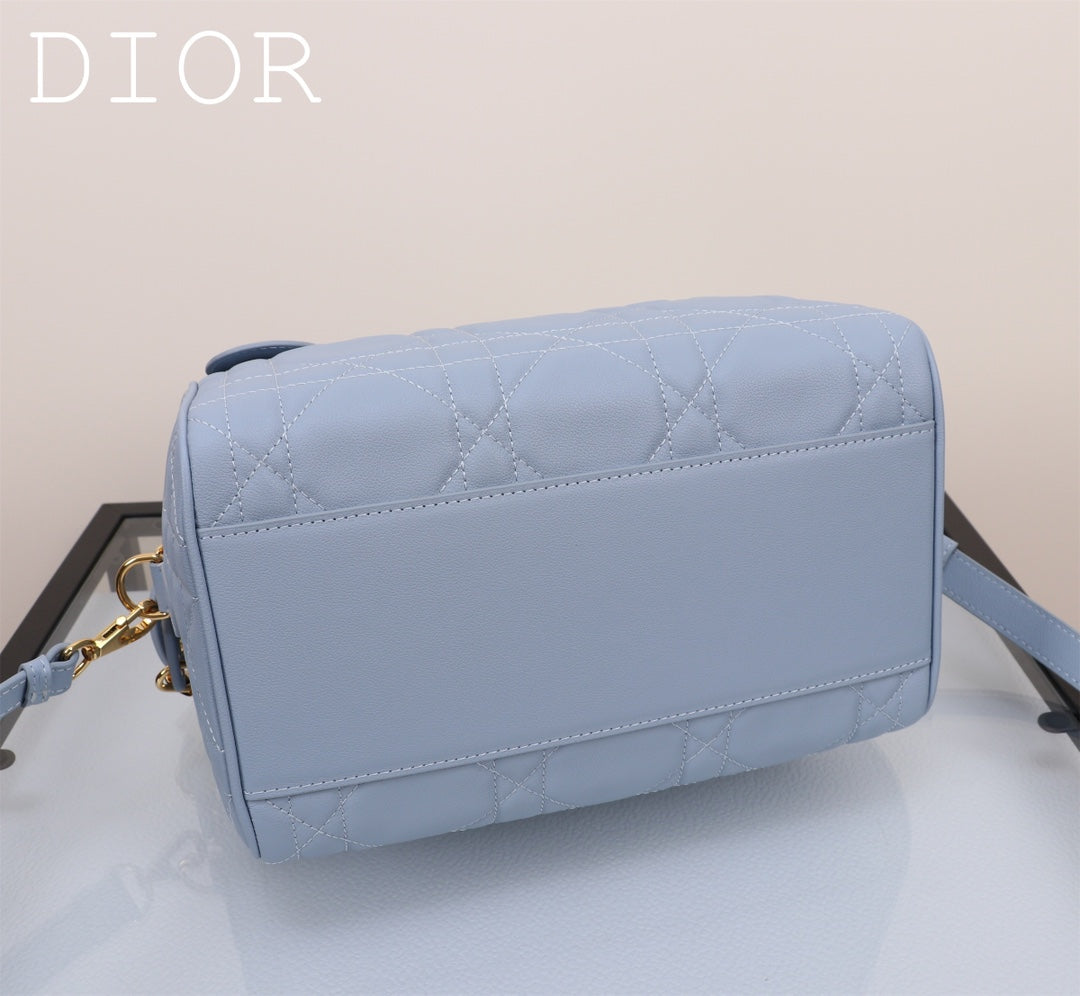 Dior Light Blue Quilted Leather Handbag with Top Handles and Shoulder Strap