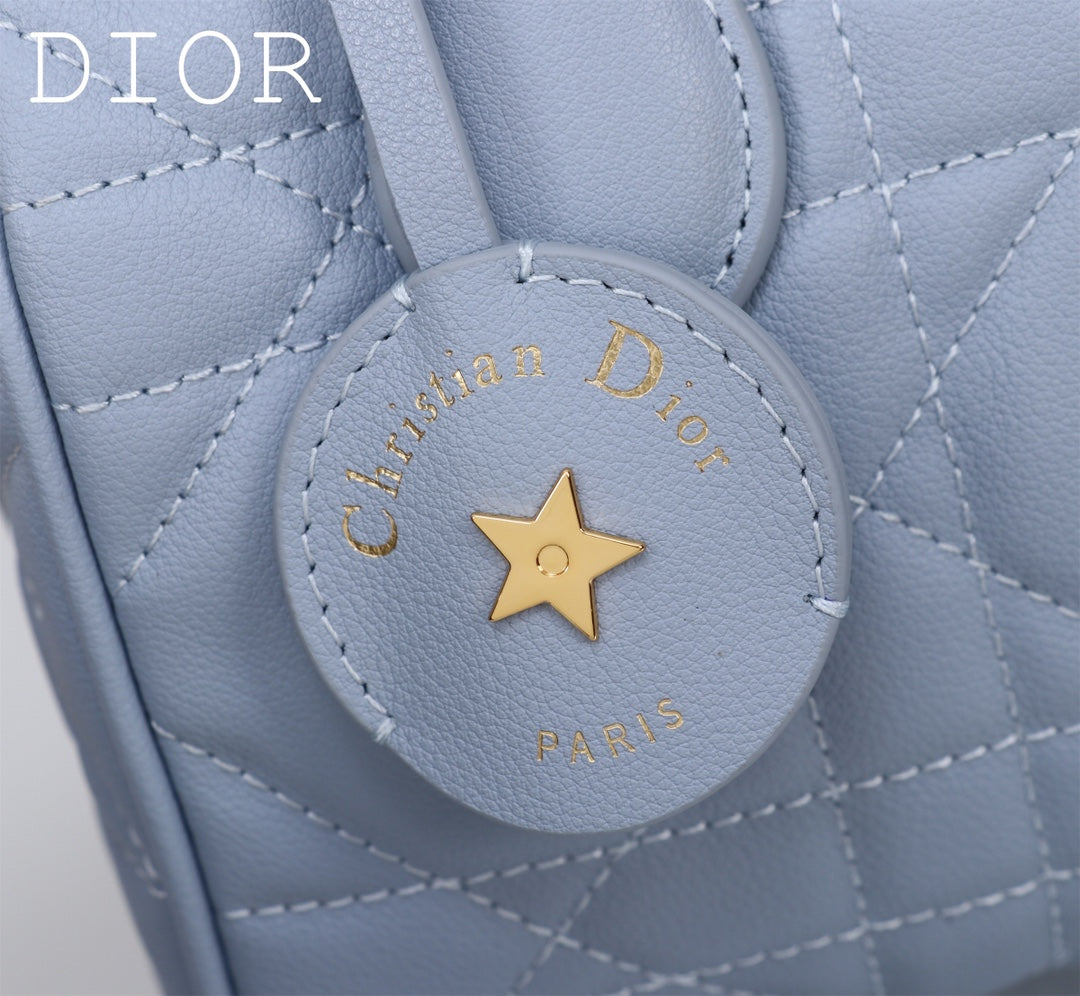 Dior Light Blue Quilted Leather Top Handle Satchel Bag with Strap